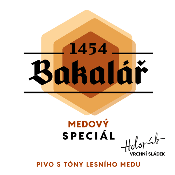 Etiketa piva Bakalář Medový špeciál